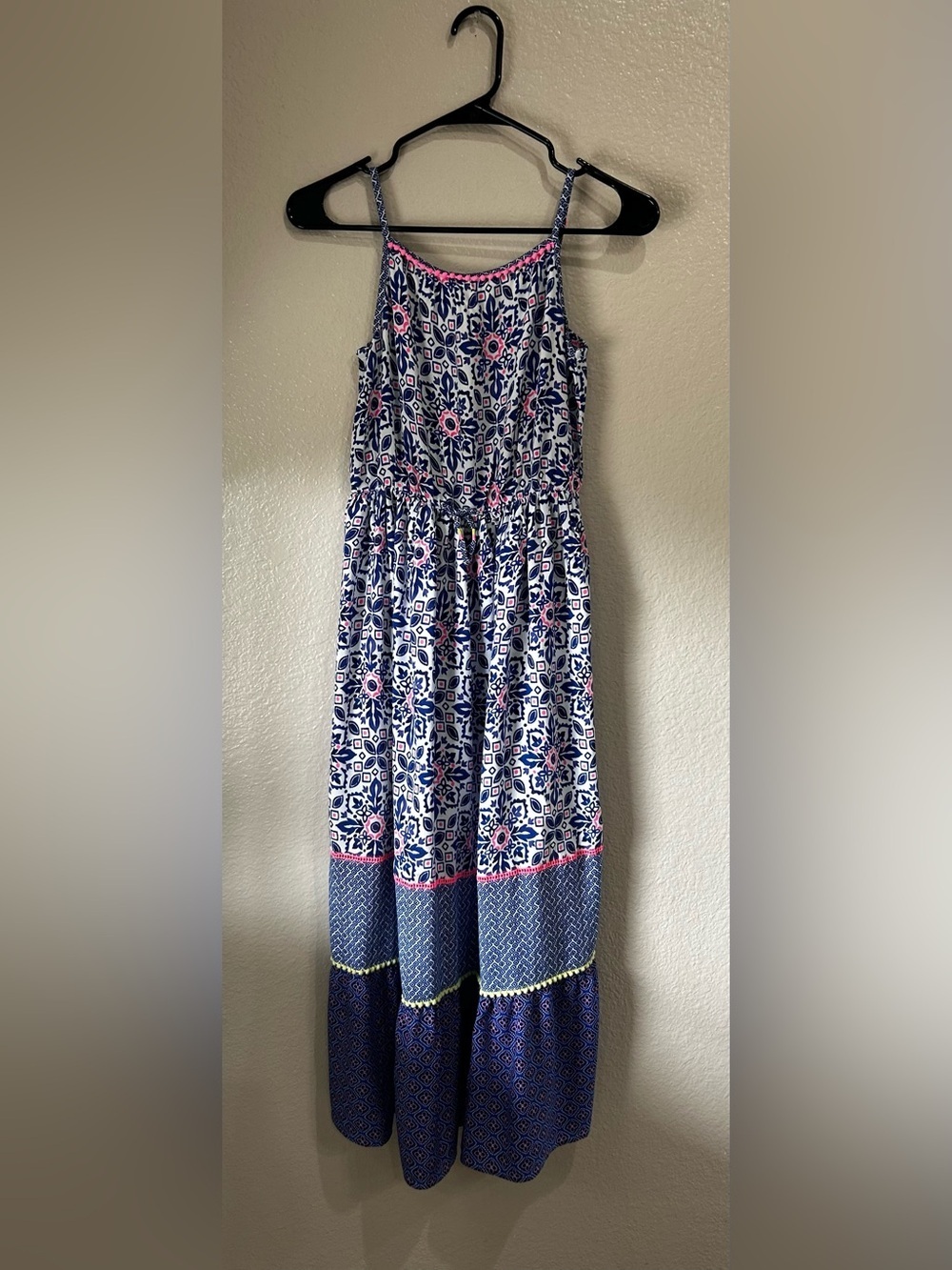 Cherokee Youth Girls Blue Pink Floral Maxi Dress Sz L(10/12) Boho Summer Chic